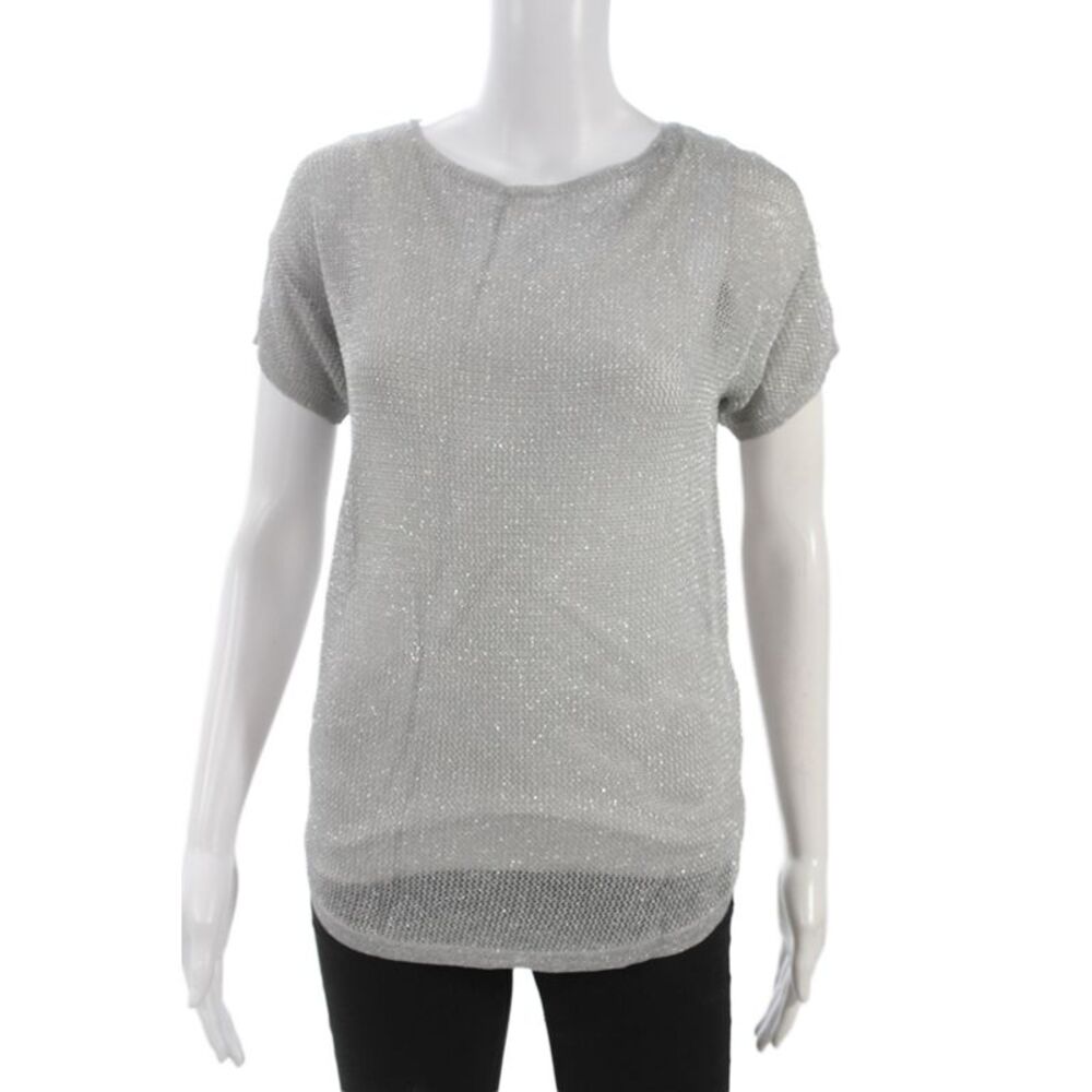 Michael Michael Kors Womens Metallic Silver Rayon T-Shirt Short Sleeve Size XS